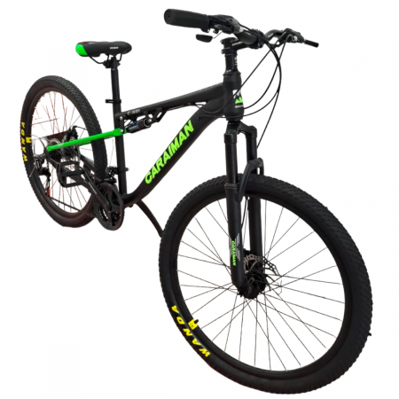 Bicicletă Caraiman, roți 24 sau 26 inch, cu dublă suspensie, frâne pe disc, negru cu verde, BC78 [7]