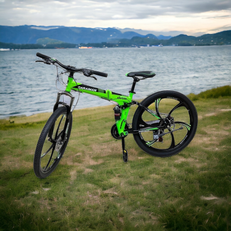 Biciclete - Bicicletă Caraiman, pliabilă, roți 26 inch, cu dublă suspensie, frâne pe disc, verde, BC60