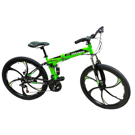 Biciclete - Bicicletă Caraiman, pliabilă, roți 26 inch, cu dublă suspensie, frâne pe disc, verde, BC60