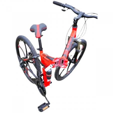Biciclete - Bicicletă Caraiman, pliabilă, roți 26 inch, cu dublă suspensie, frâne pe disc, roșie, BC62