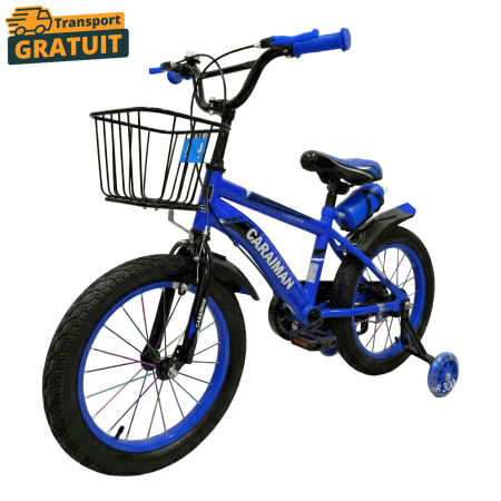 Biciclete - Bicicletă copii albastru 12 / 14 inch, cu roți ajutătoare, coș față, bidon apă, Caraiman