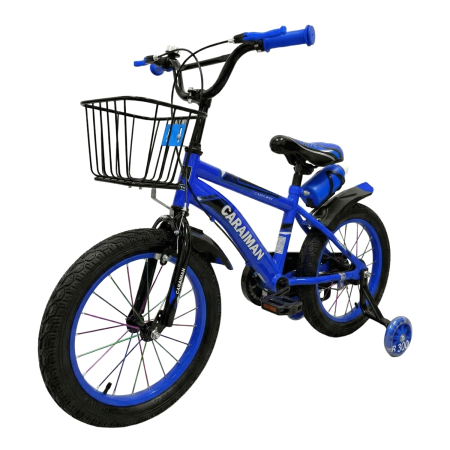 Biciclete - Bicicletă copii albastru 12 / 14 inch, cu roți ajutătoare, coș față, bidon apă, Caraiman