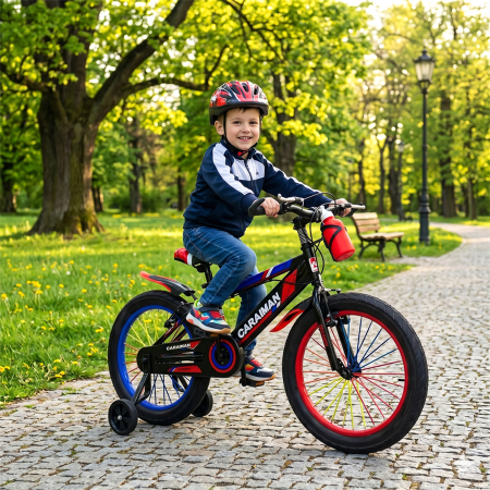 Biciclete - Bicicletă copii Caraiman 12 / 14 / 16 inch, cu roți ajutătoare, bidon apă, roșie
