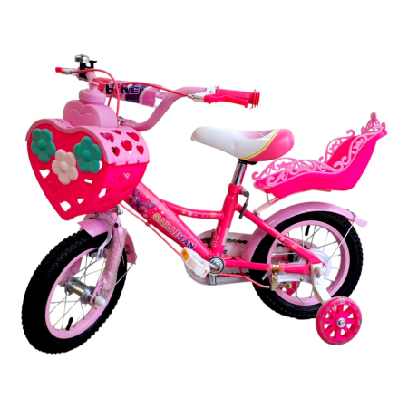 Biciclete - Bicicletă copii Caraiman 12 / 14 / 16 inch, cu roți ajutătoare, coș și scăunel, roz