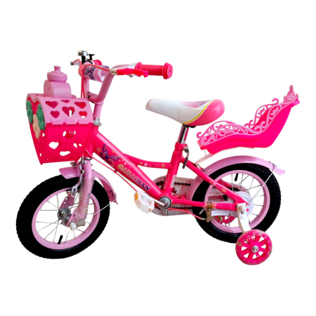Biciclete - Bicicletă copii Caraiman 12 / 14 / 16 inch, cu roți ajutătoare, coș și scăunel, roz