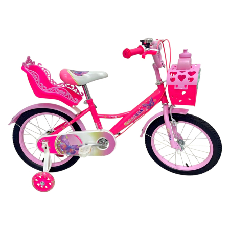 Bicicletă copii Caraiman 12 / 14 / 16 inch, cu roți ajutătoare, coș și scăunel, roz [5]