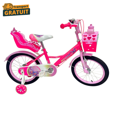 Biciclete - Bicicletă copii Caraiman 12 / 14 / 16 inch, cu roți ajutătoare, coș și scăunel, roz