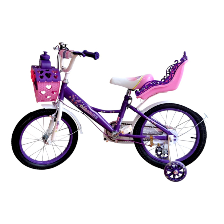 Biciclete - Bicicletă copii mov Caraiman 12 / 14 / 16 inch, cu roți ajutătoare, coș și scăunel păpușă