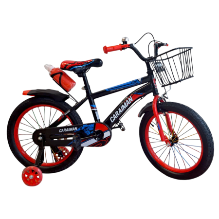 Biciclete - Bicicletă copii Caraiman 16 / 18 inch, roți ajutătoare, coș față și bidon apă, roșie