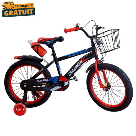Biciclete - Bicicletă copii Caraiman 16 / 18 inch, roți ajutătoare, coș față și bidon apă, roșie