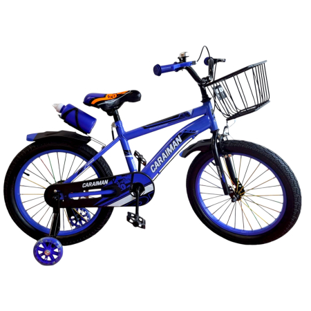Biciclete - Bicicletă copii Caraiman 16 / 18 inch, roți ajutătoare, coș față și bidon apă, albastru