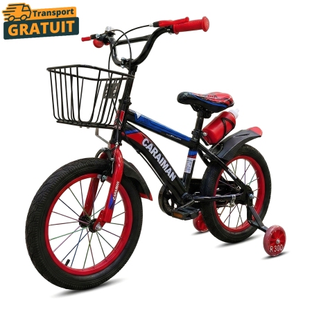 Biciclete - Bicicletă copii roșie 12 / 14 inch, cu roți ajutătoare, coș față, bidon apă, Caraiman