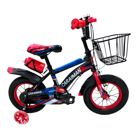 Biciclete - Bicicletă copii roșie 12 / 14 inch, cu roți ajutătoare, coș față, bidon apă, Caraiman