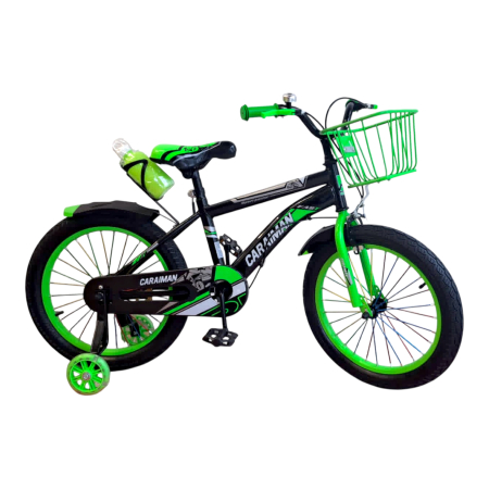 Biciclete - Bicicletă copii Caraiman 16 / 18 inch, roți ajutătoare, coș față și bidon apă, verde