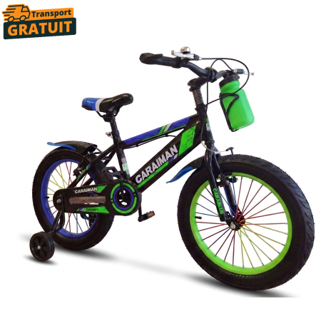 Biciclete - Bicicletă copii Caraiman 12 / 14 / 16 inch, cu roți ajutătoare, bidon apă, verde