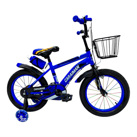 Biciclete - Bicicletă copii albastru 12 / 14 inch, cu roți ajutătoare, coș față, bidon apă, Caraiman