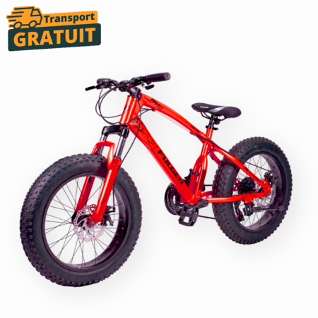 Biciclete - Bicicletă FatBike Fulger by Caraiman, roți 20 inch, cauciucuri groase, frâne pe disc, roșie