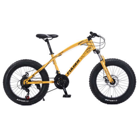 Biciclete - Bicicletă FatBike Fulger by Caraiman, roți 20 inch, cauciucuri groase, frâne pe disc, aurie, BC52