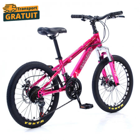 Biciclete - Bicicletă Caraiman, roți 24 inch, cadru oțel, frâne pe disc, roz, BC93