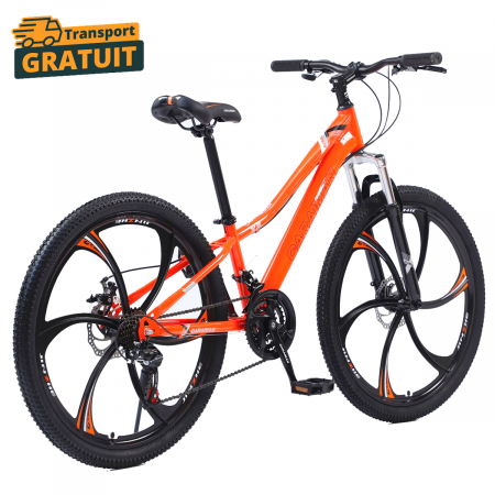 Biciclete - Bicicletă Caraiman, roți 24 sau 26 inch, cadru oțel, frâne pe disc, portocalie, BC24