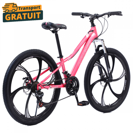 Biciclete - Bicicletă Caraiman, roți 24 sau 26 inch, cadru oțel, frâne pe disc, roz, BC25