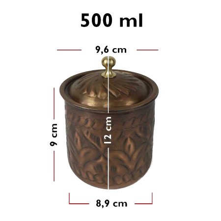 Produse din cupru - Bol din cupru cu capac lucrat manual 500 ml CTR11