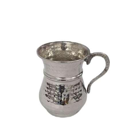 Produse din cupru - Cană din cupru alb gravată lucrată manual 250 ml CTR42
