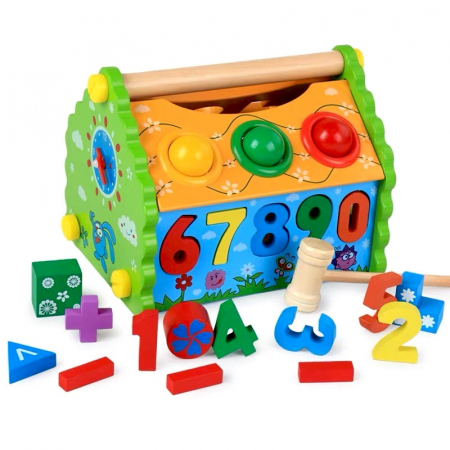 Jucării - Căsuță din lemn educativă și interactivă JC46