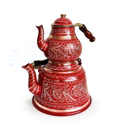 Produse din cupru - Ceainic turcesc dublu din cupru lucrat manual 1000 ml + 2500 ml CTR77