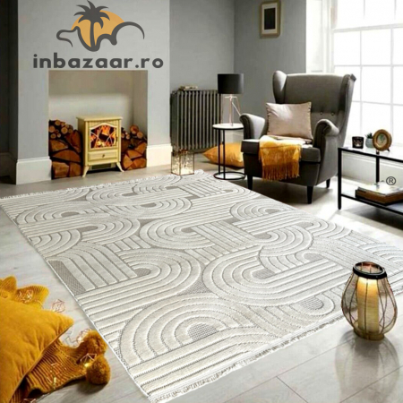 Covoare tradiționale - Covor 3D în relief acolade 678B diverse mărimi Crem