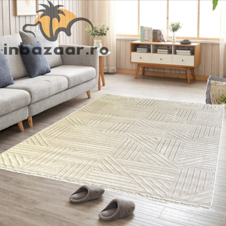 Covoare tradiționale - Covor 3D în relief geometric 692B diverse mărimi Crem