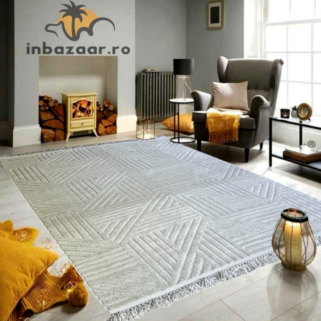 Covoare tradiționale - Covor 3D în relief geometric 692G diverse mărimi Gri