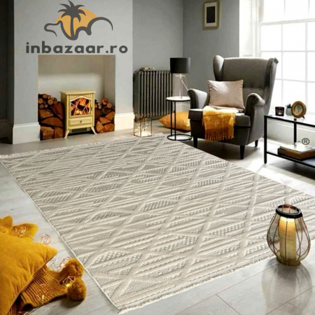 Covoare tradiționale - Covor 3D în relief zigzag 036B diverse mărimi Crem