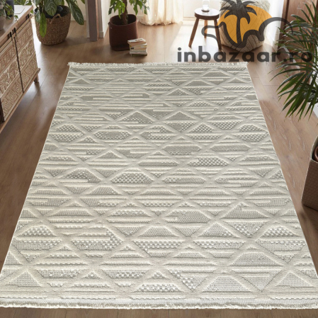 Covoare tradiționale - Covor 3D în relief zigzag 036B diverse mărimi Crem