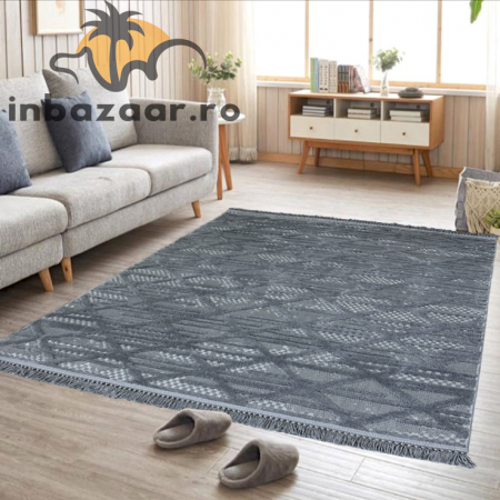 Covoare tradiționale - Covor 3D în relief zigzag 036A diverse mărimi Antracit