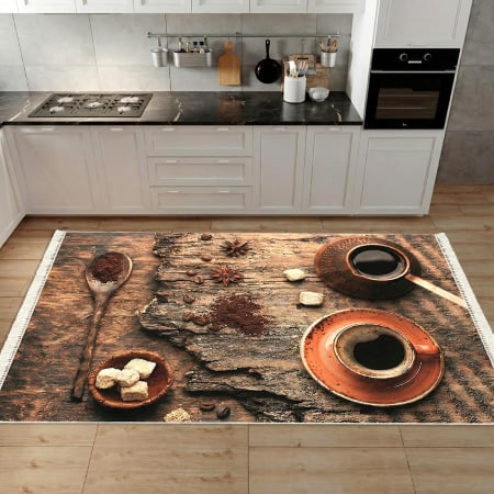 Pentru casă - Covor bucătărie antiderapant, Coffee Time Rustic, mai multe dimensiuni
