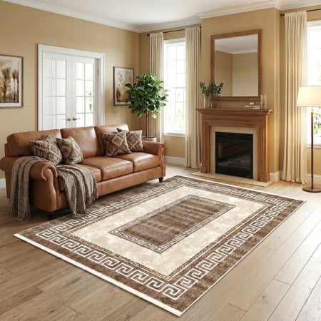 Pentru casă - Covor cameră antiderapant, 120x180 cm, bej-maro, model Athena