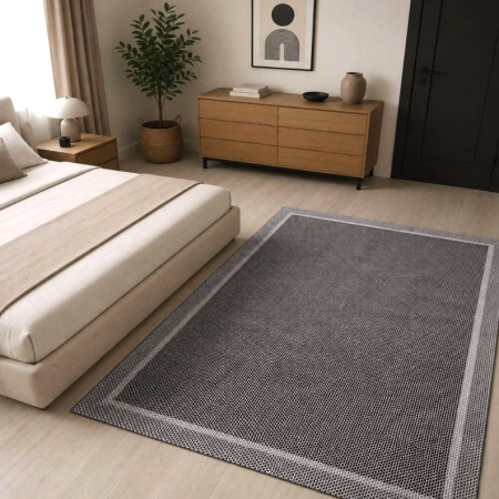 Covoare antiderapante - Covor cameră antiderapant, cu Aspect de Sisal, Țesătură plată, Gri Închis, diverse dimensiuni