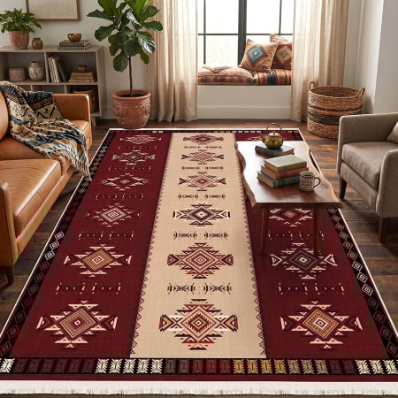 Covoare antiderapante - Covor cameră antiderapant, etnic oriental roșu, mai multe dimensiuni