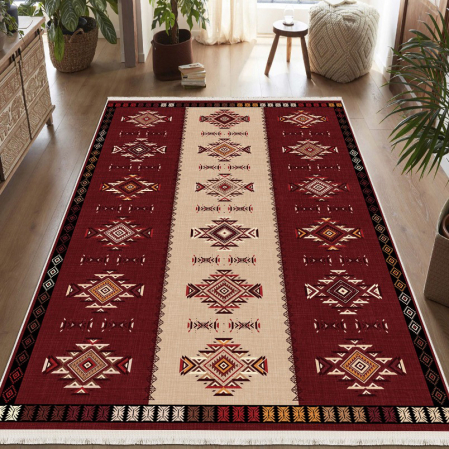 Covoare antiderapante - Covor cameră antiderapant, etnic oriental roșu, mai multe dimensiuni
