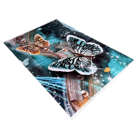 Covor cameră antiderapant, Model Fluturi Turcoaz, mai multe dimensiuni [7]