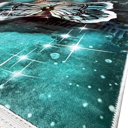 Covoare antiderapante - Covor cameră antiderapant, Model Fluturi Turcoaz, mai multe dimensiuni