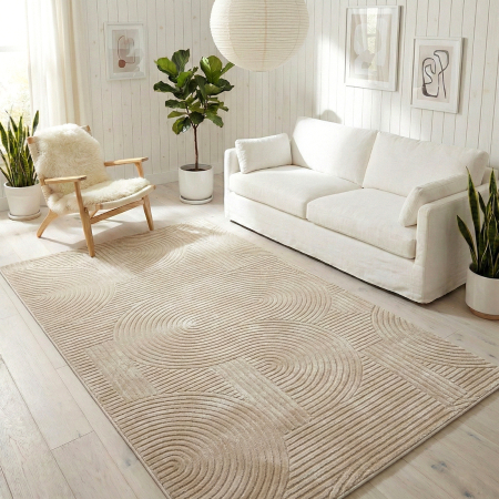 Covoare antiderapante - Covor cameră antiderapant, Welsoft, acolade bej, mai multe dimensiuni