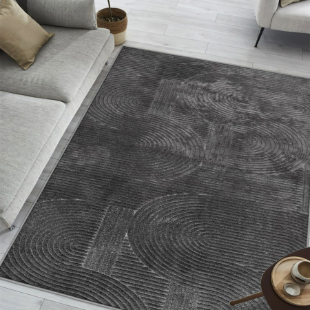 Covoare antiderapante - Covor cameră antiderapant, Welsoft, acolade antracit, mai multe dimensiuni