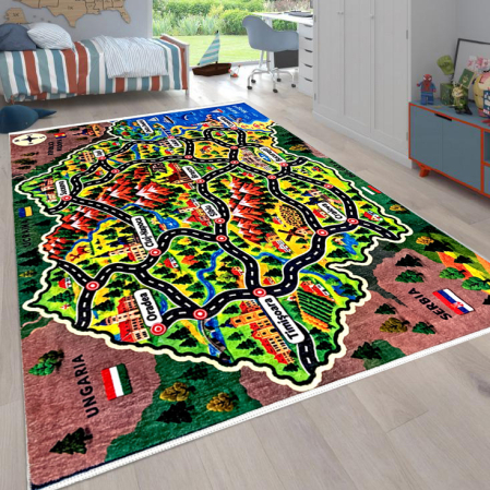 Covoare antiderapante - Covor copii antiderapant, model harta României cu drumuri, diverse mărimi