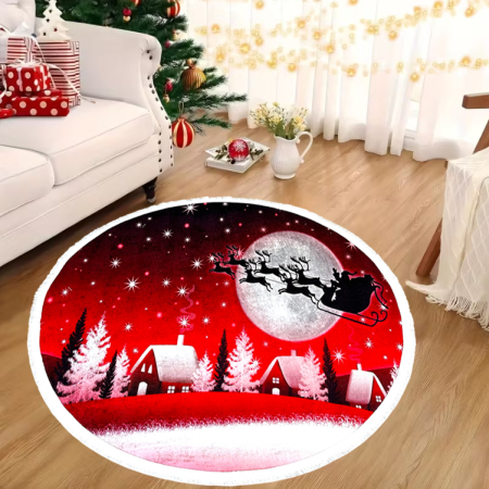 Covoare Crăciun - Covor decorativ Crăciun, rotund, antiderapant, diametru 100 cm, CCR101