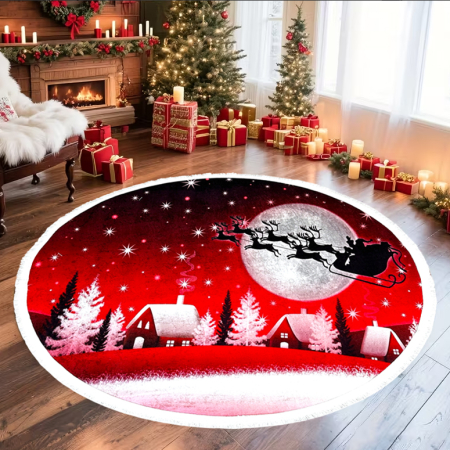 Covoare Crăciun - Covor decorativ Crăciun, rotund, antiderapant, diametru 100 cm, CCR101