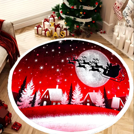 Covoare Crăciun - Covor decorativ Crăciun, rotund, antiderapant, diametru 100 cm, CCR101