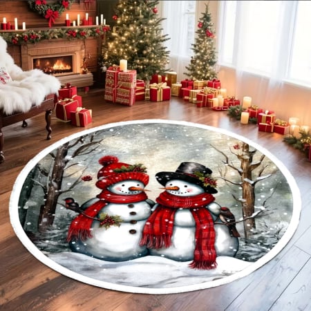 Covoare Crăciun - Covor decorativ Crăciun, rotund, antiderapant, diametru 100 cm, CCR104