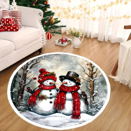Covoare Crăciun - Covor decorativ Crăciun, rotund, antiderapant, diametru 100 cm, CCR104